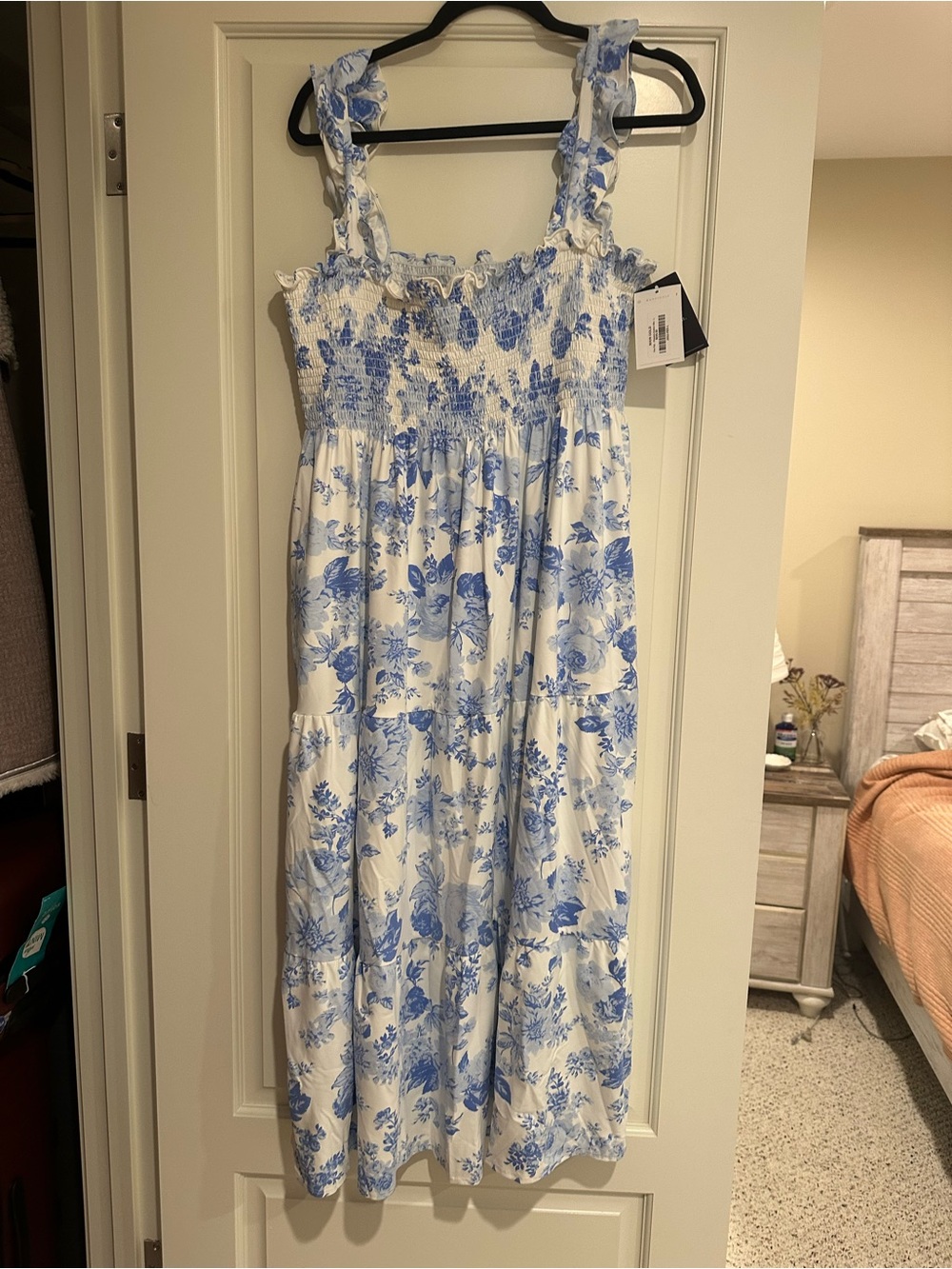 Mahi Gold Blue and White Floral Sundress